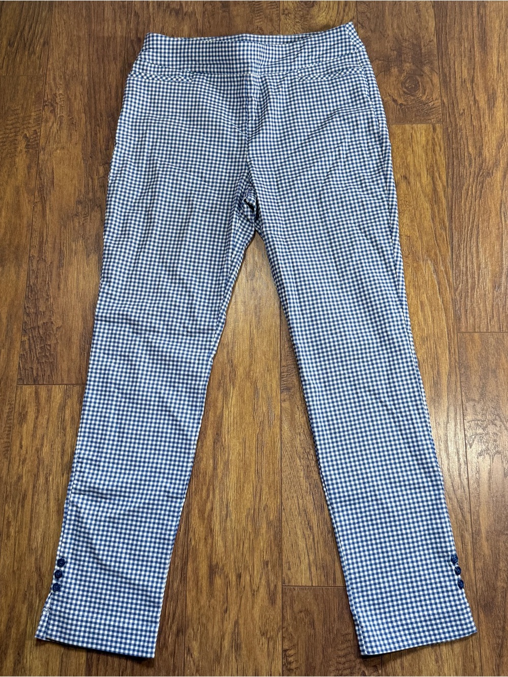 Chico’s Blue & White Gingham Check Stretch Ankle Pants Size 0R / US 4